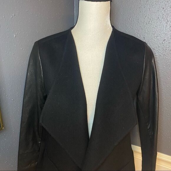 Vince Leather Sleeve Boiled Wool Jacket - Picture 3 of 12